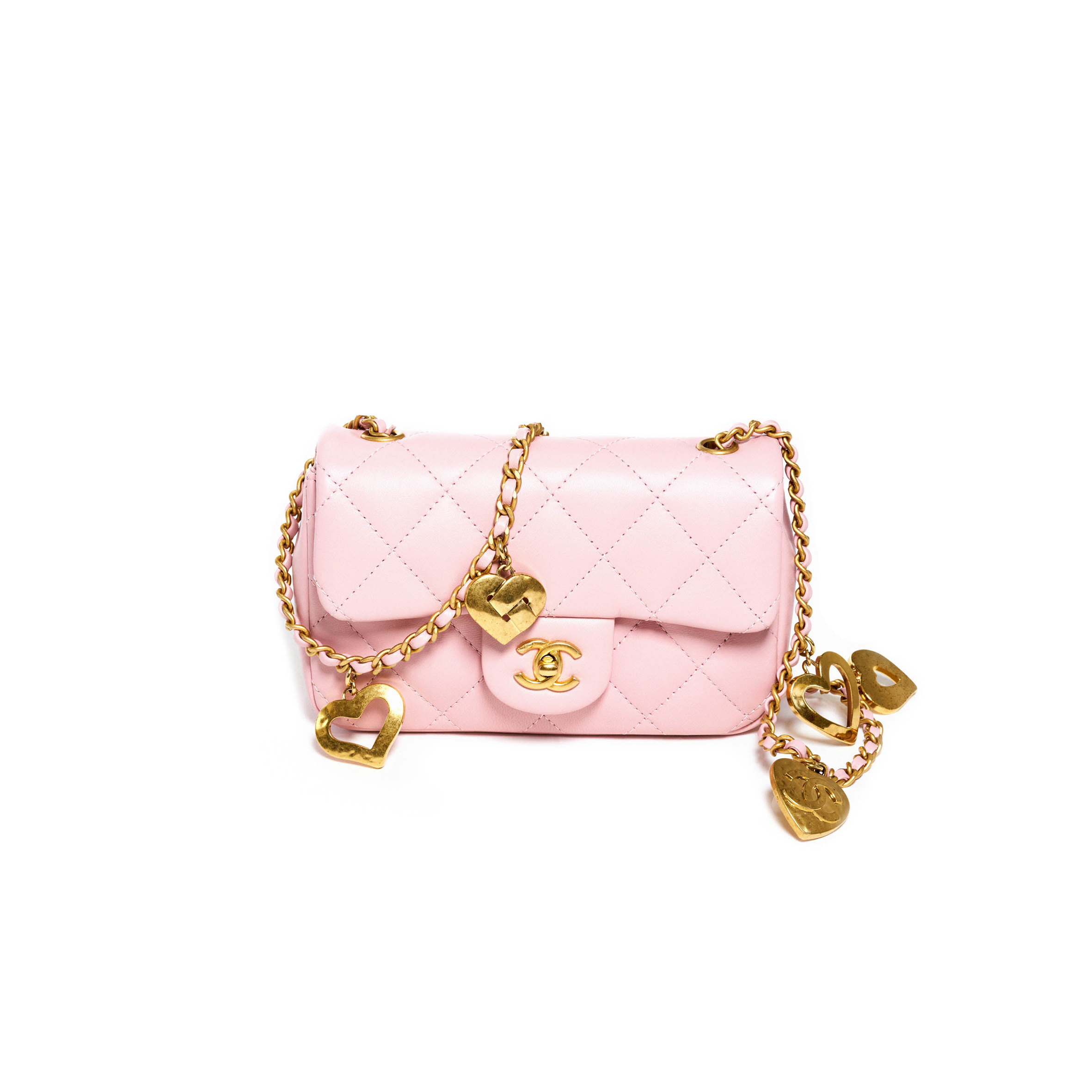 CHANEL PINKSMALL FLAP BAGHEARTWITHCHARMS ON CHAIN (18*13*5cm)